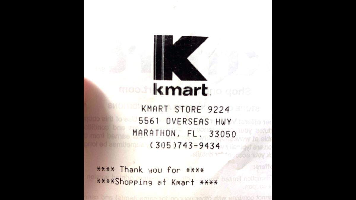 A store receipt from March 25, 2021 at the Marathon Kmart store in the Florida Keys, one of two stores reportedly slated to close.