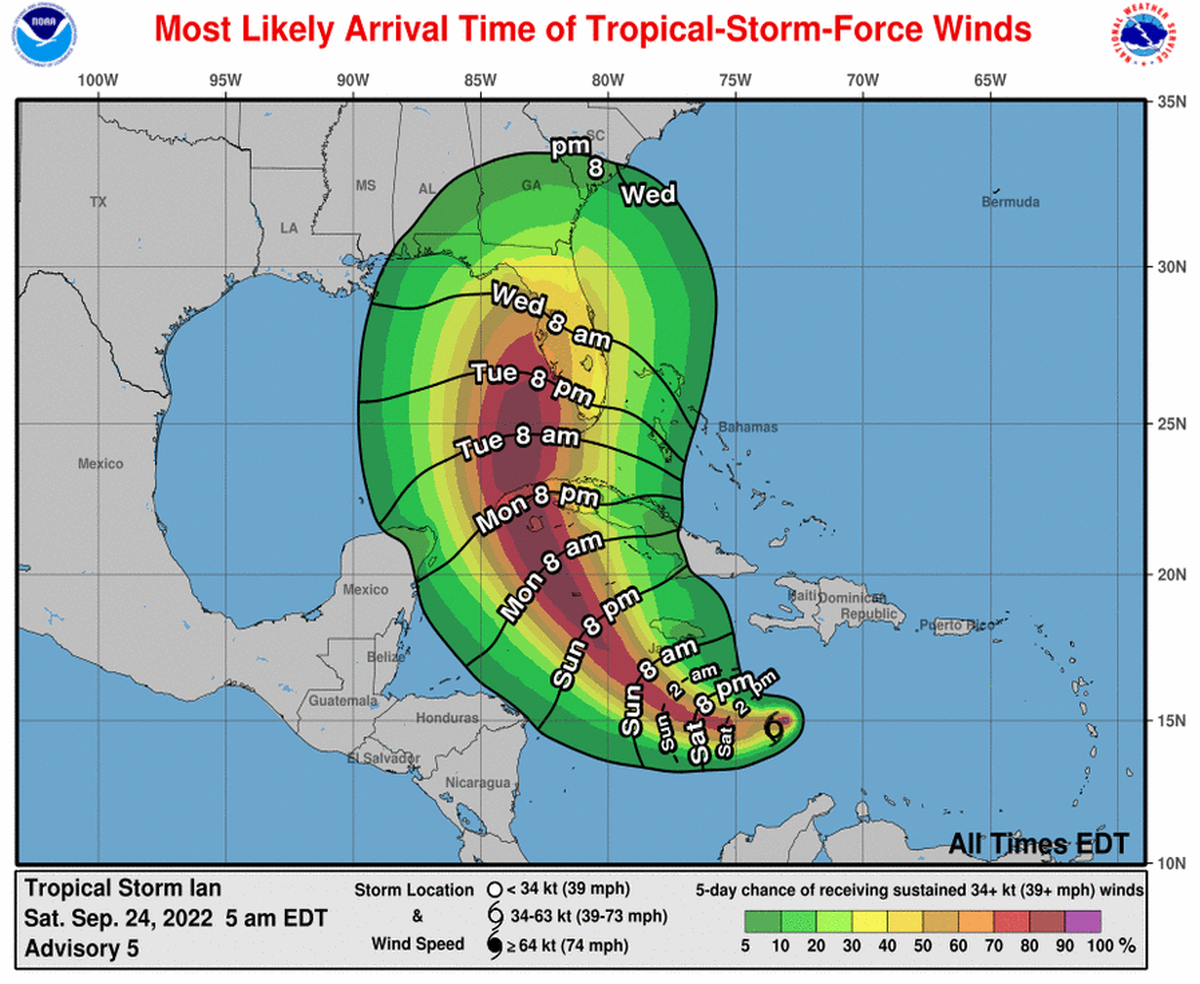 Floridians should complete their preparations by Monday night, the hurricane center warned.