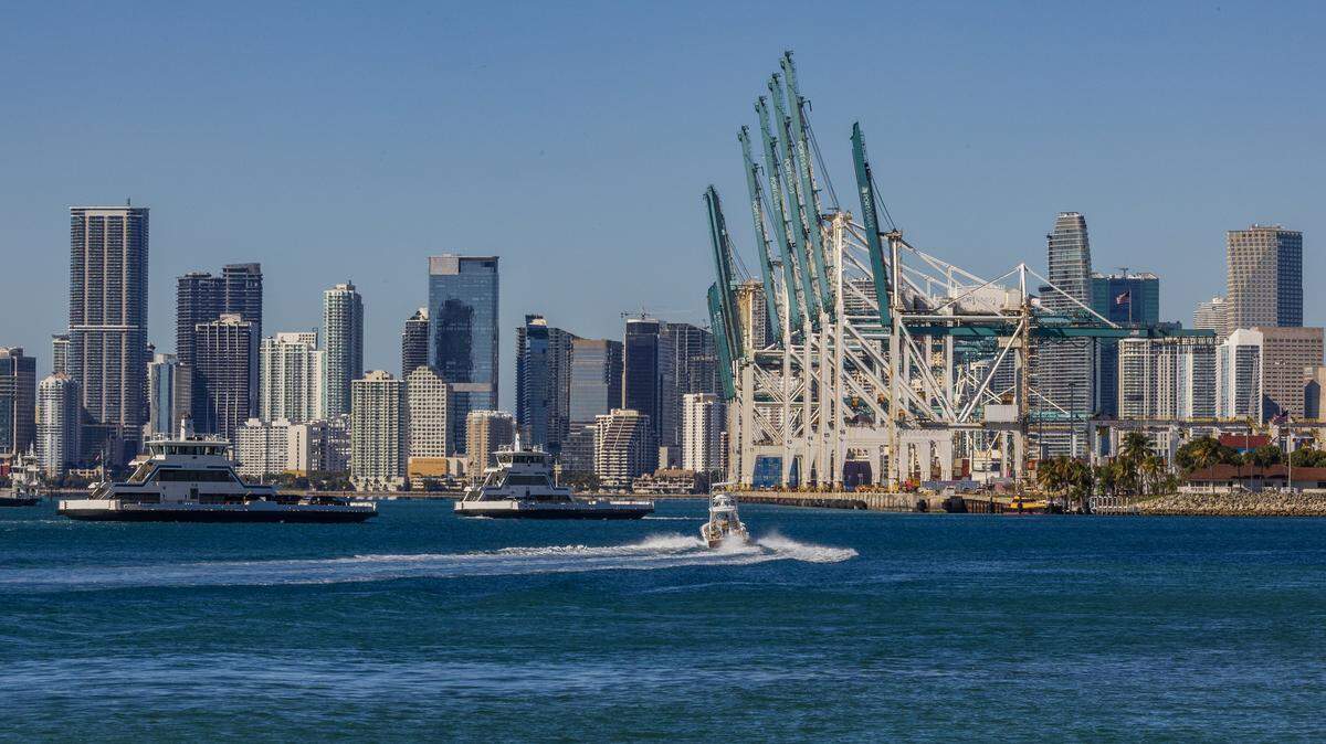 View of the Miami Skyline and PortMiami, early morning on January first, 2026, as South Florida experience sunny, clear conditions with highs in the mid-to-upper 60s and lows in the upper 30s to lower 40s on Thursday, January 01, 2026.