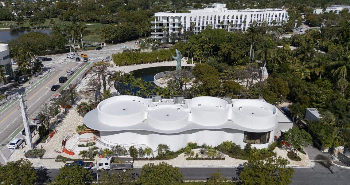 Aerial view of the Holocaust Memorial Miami Beach's newly constructed Education Center on Friday, Jan. 23, 2026, in Miami Beach, Fla. The Education Center is set to open to the public in early 2026 and will feature a space dedicated to preserving Holocaust memory through survivor testimony, digital storytelling and immersive learning.
