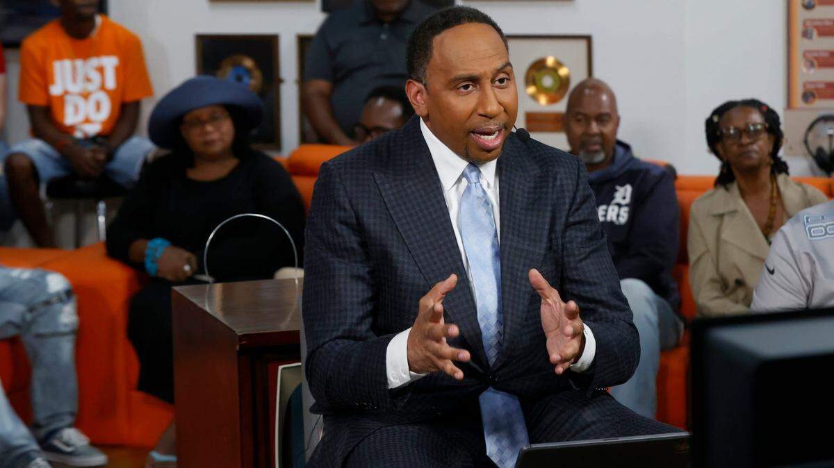 ESPN’s Stephen A. Smith broadcasts his show, First Take, live from WGPR-TV broadcast museum in Detroit on Friday, September 9, 2022.