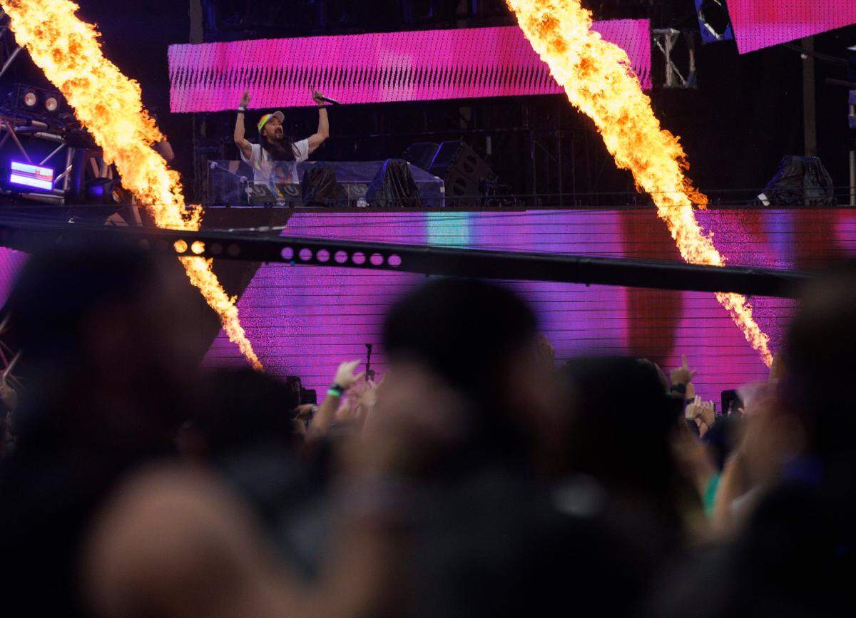 DJ Steve Aoki performs at the Main Stage during the third day of Ultra Music Festival on Sunday, March 30, 2025, at Bayfront Park in downtown Miami, Fla. 