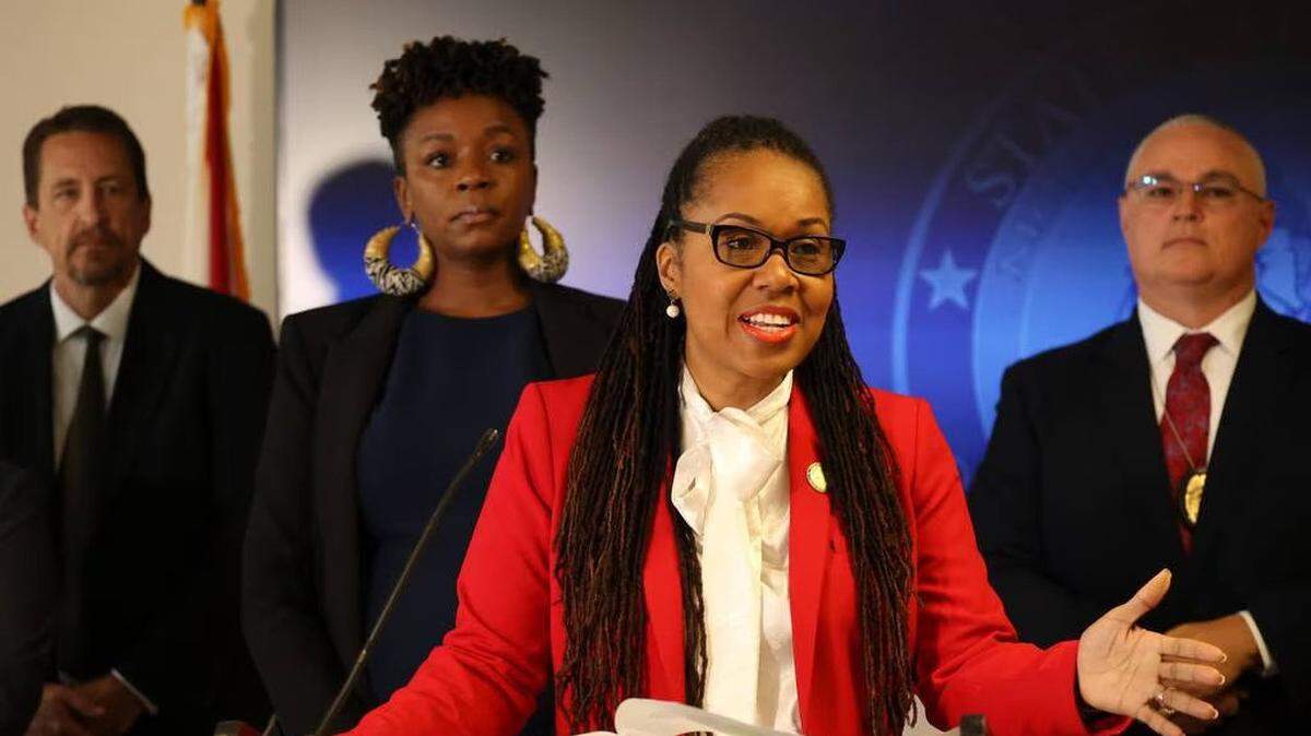 Orlando-area State Attorney Monique H. Worrell holds a press conference, on March 9, to discuss charges against Keith Moses.