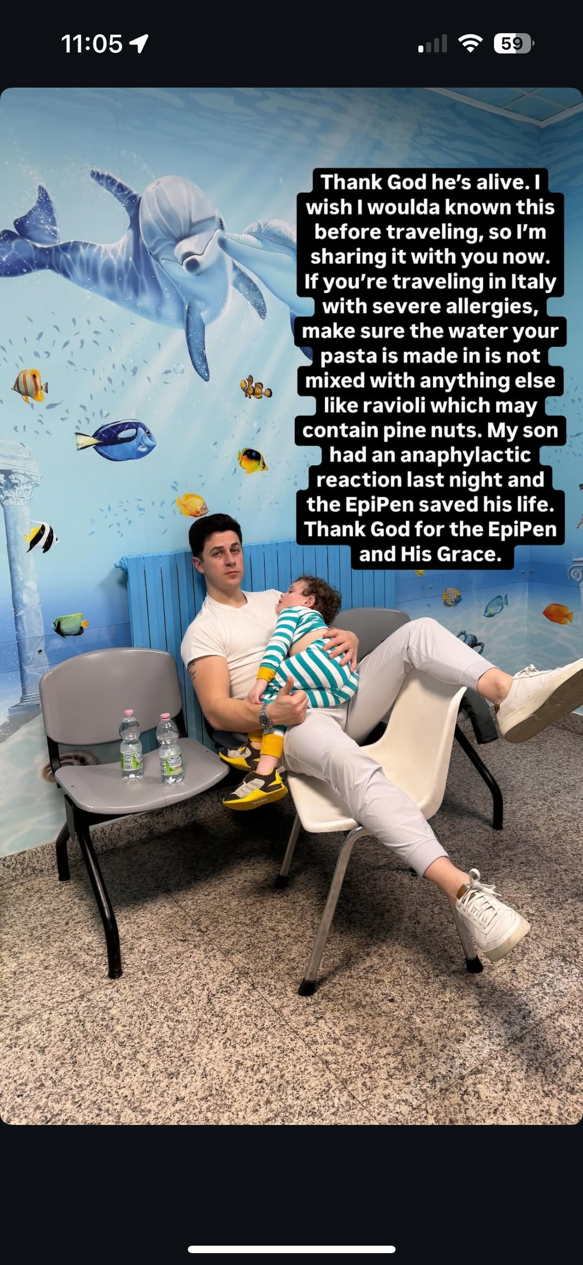 David Henrie details scary experience with son at a restaurant in Italy.
