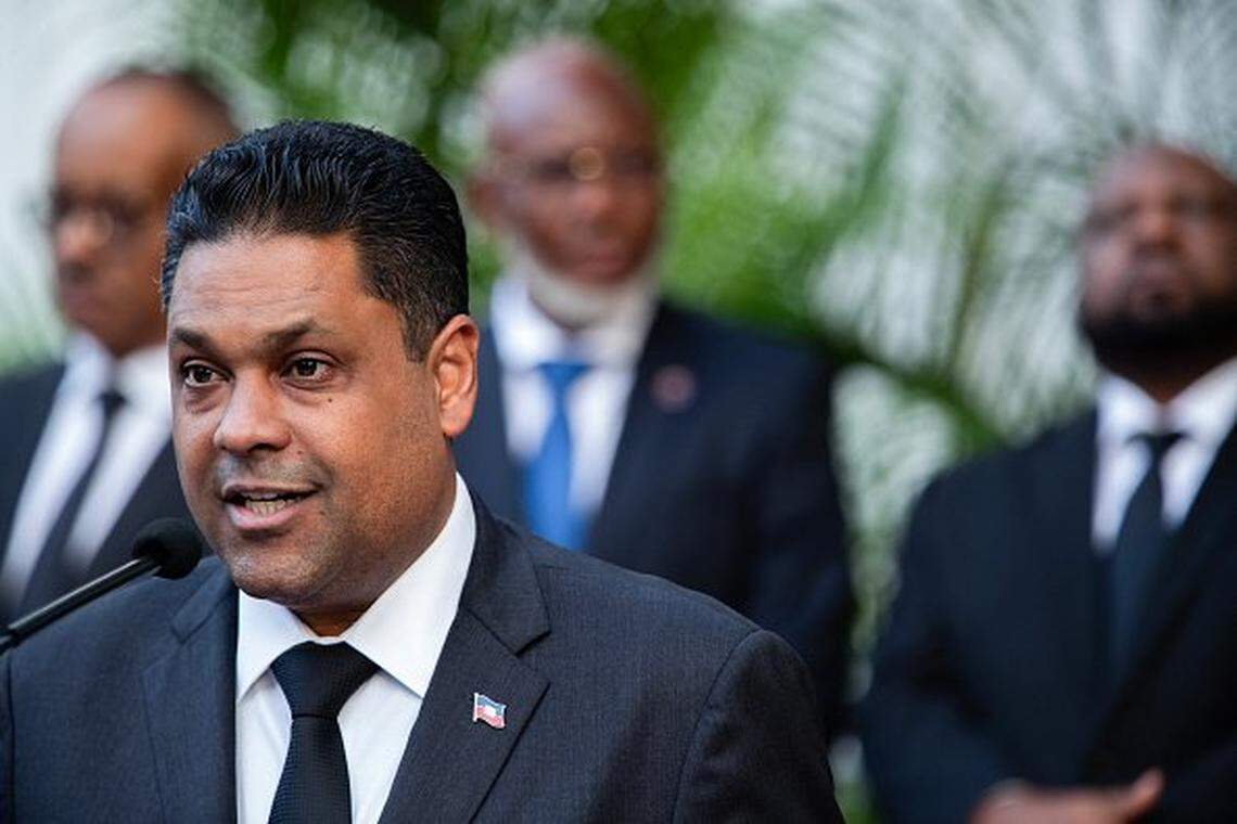 Chairman of the Transitional Presidential Council of Haiti, Laurent Saint-Cyr, makes a speech during a tribute to the victims of the January 12, 2010 earthquake in Port-au-Prince, Haiti, on January 12, 2026. (Photo by Clarens SIFFROY / AFP via Getty Images)