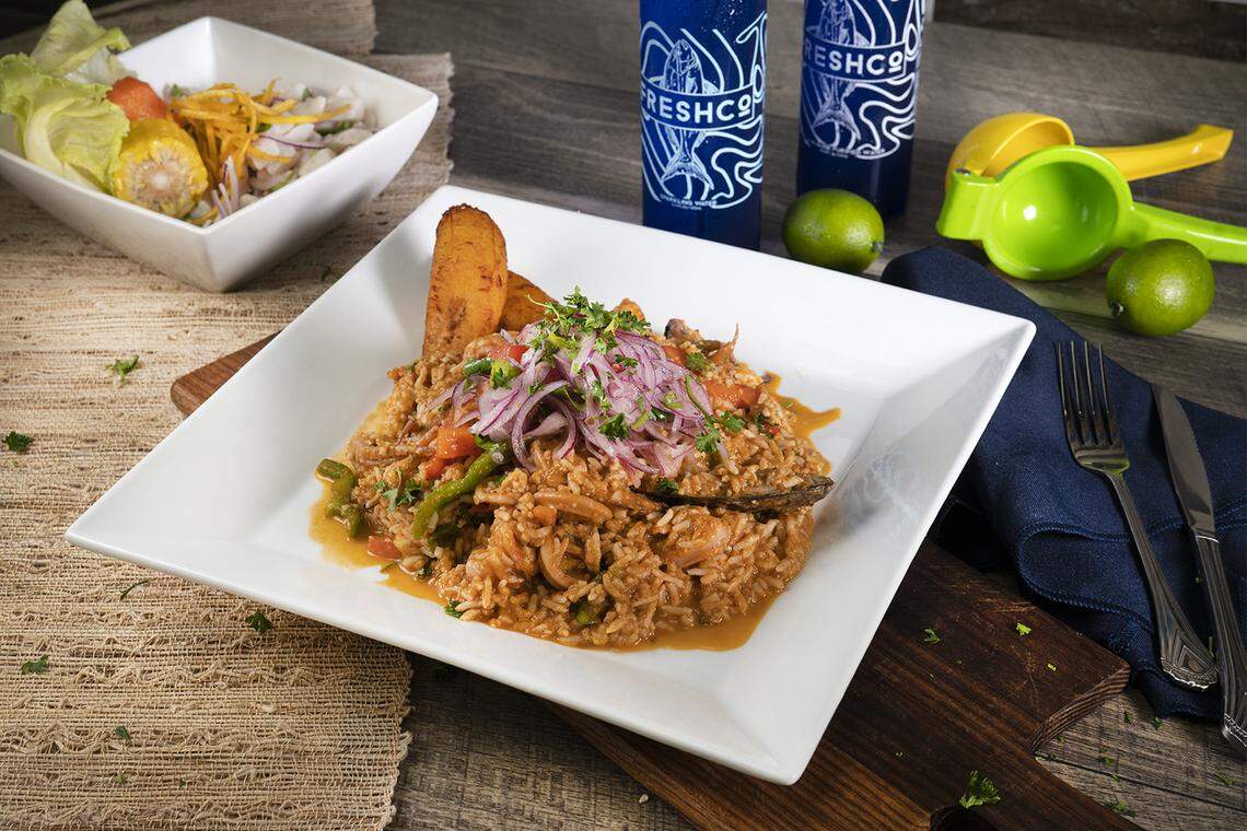 Owner Mario Palazon calls the Jamaican-infused junkanoo paella, created by his chef son Marko Palazon, “insane” (in a good way).