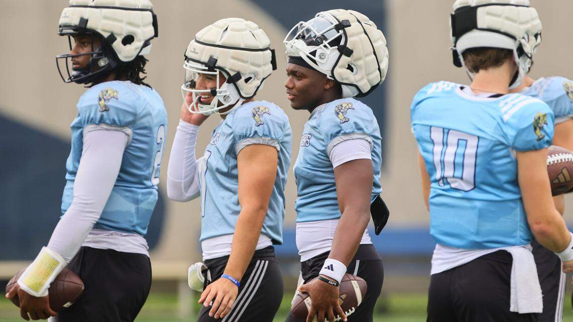 FIU Golden Panthers quarterback Keyone Jenkins (1) looks on during football practice at Florida International University in Miami, Florida, Thursday, March 28, 2024.