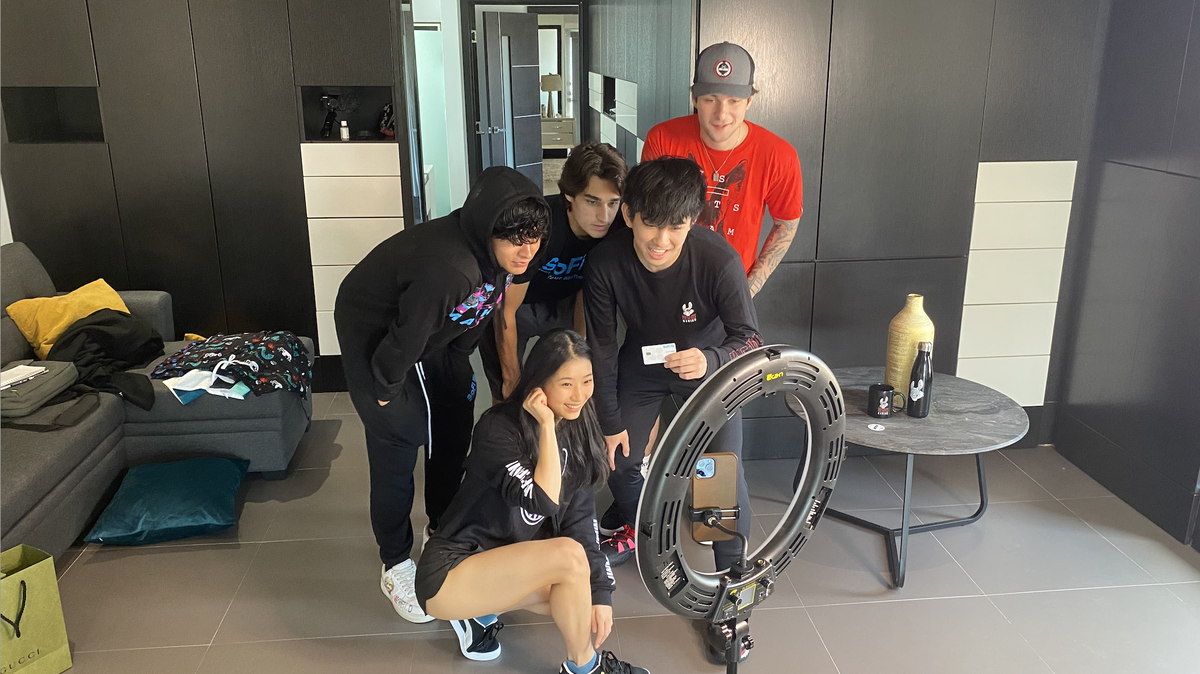 TikTok creators act out a scene for a video they hope will go viral at the Misfits Gaming house in Fort Lauderdale.