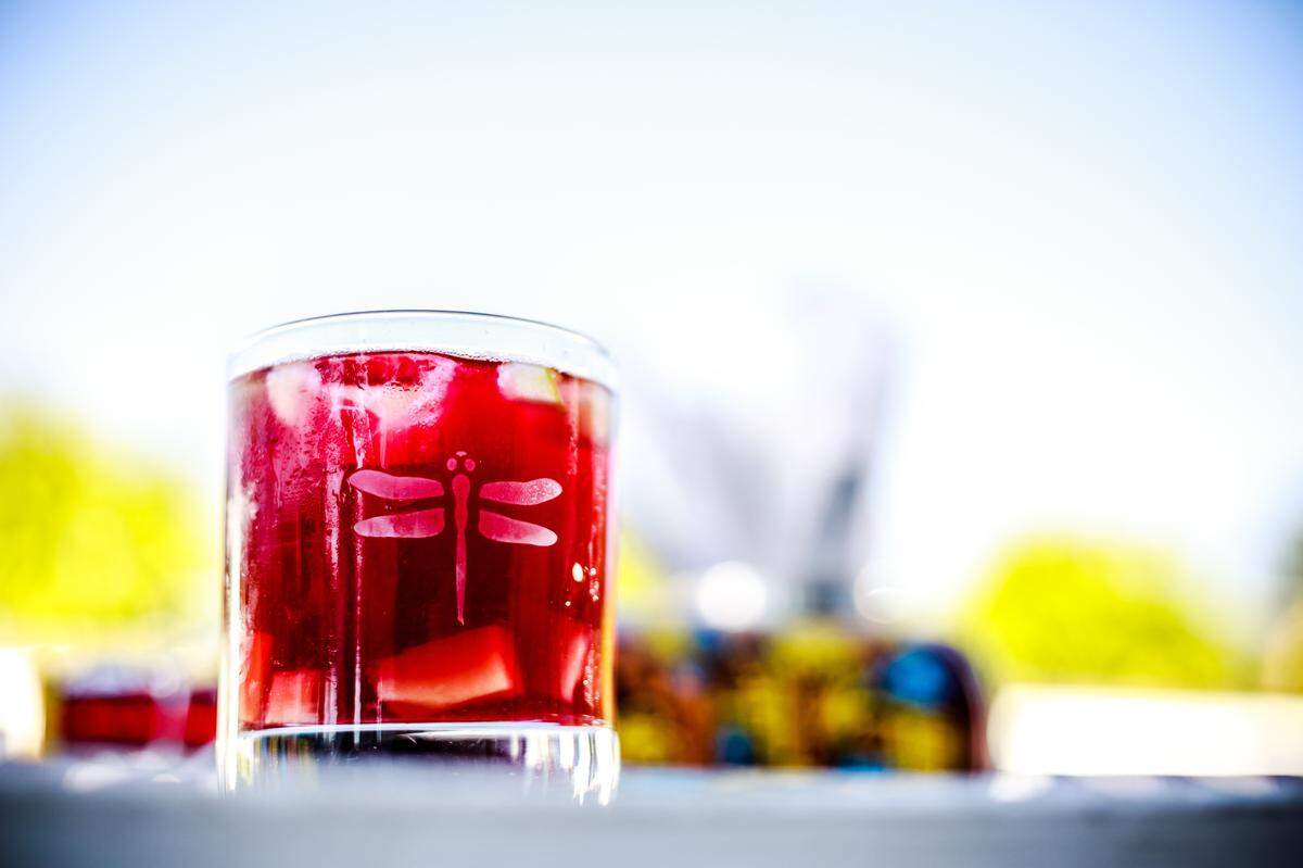 Hey Miss Dragonfly is made from La sueca sangria, elderflower, Libelula tequila, lemon and fruit.