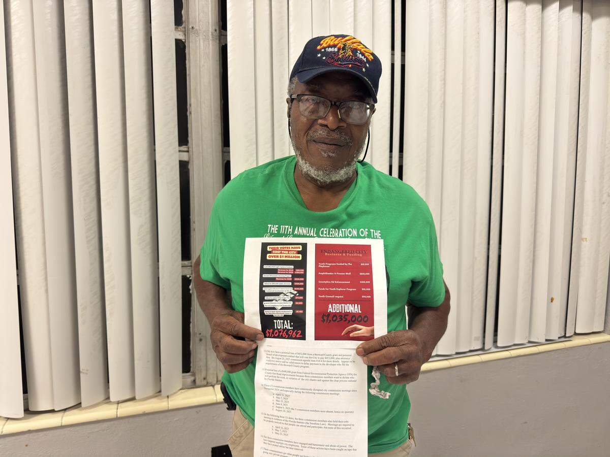 James Sparks, a West Park resident since 1969, held a press conference Sept. 11 to discuss concerns over discord on the city commission and a proposed pay raise for commissioners that would triple their salaries. Sparks is part of West Park Strong, a group of residents critical of Commissioner Katrina Touchstone.