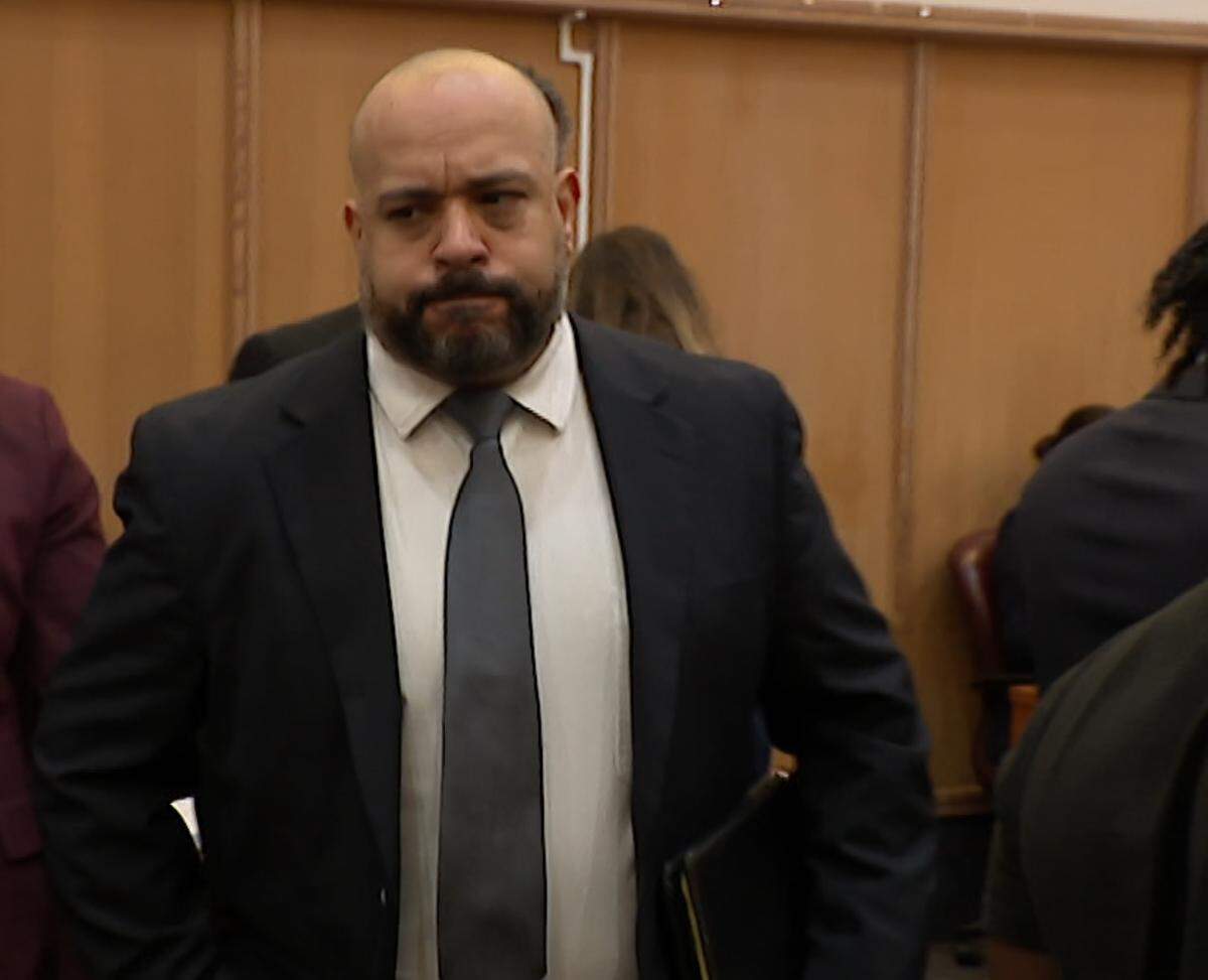 Homestead Police Officer Henry Quintero appears in court on Friday, May 29, 2026, as he pleads guilty to charges stemming from a hit-and-run crash that injured two women. 