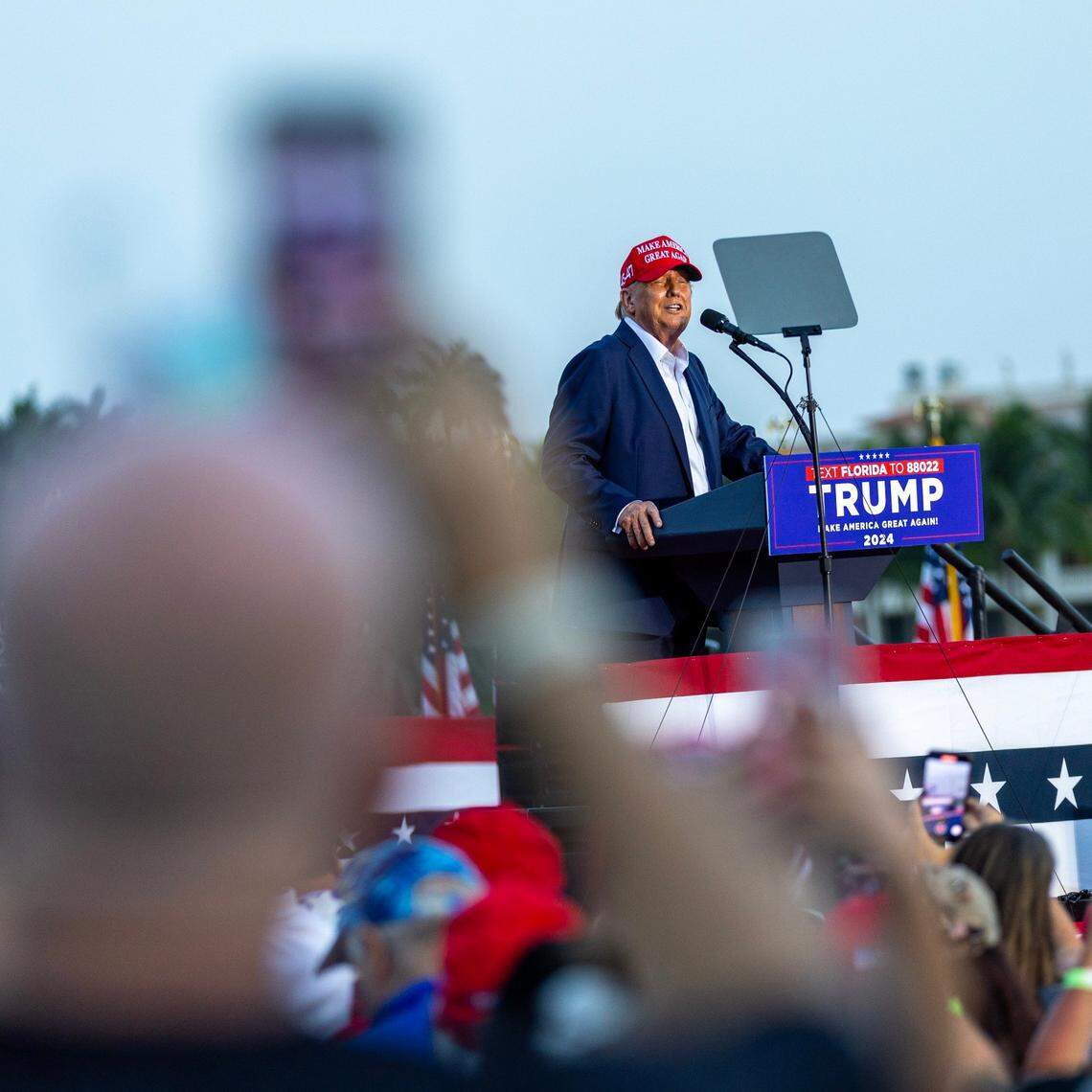 Former President Donald Trump speaks during a rally at Trump National on Tuesday, July 9, 2024, in Doral, Fla.