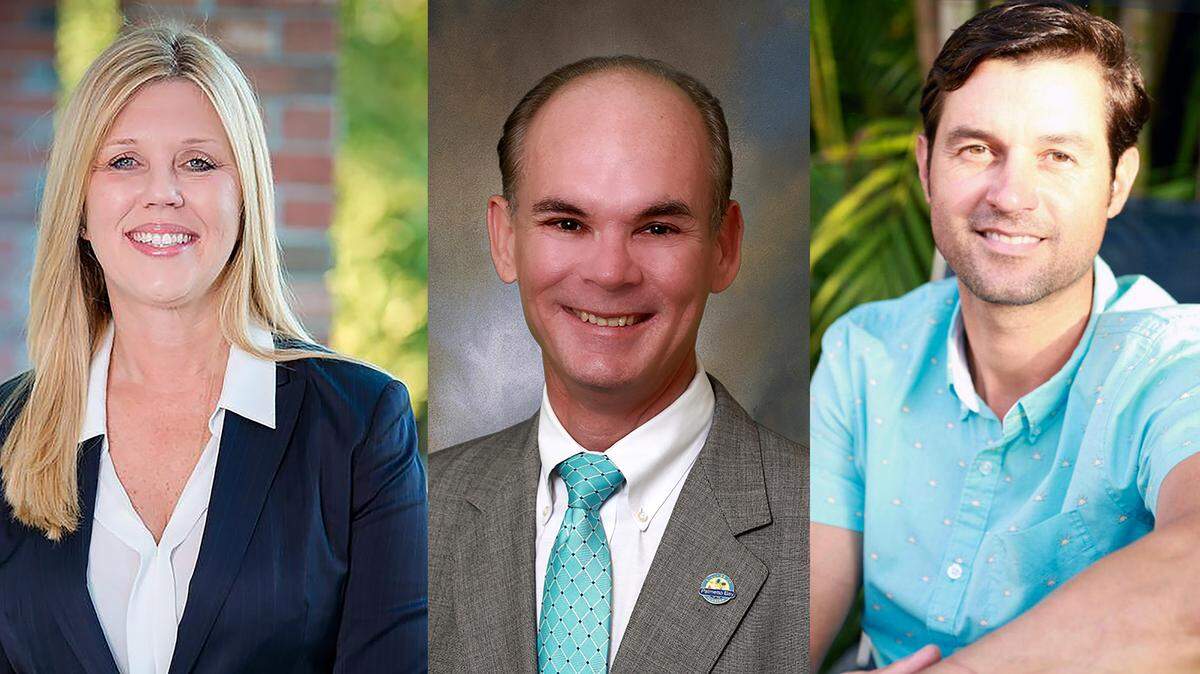 Los tres candidatos a la alcaldía de Palmetto Bay, desde la izquierda: la alcaldesa  Karyn Cunningham, Eugene Flinn y Alan Farquharson.