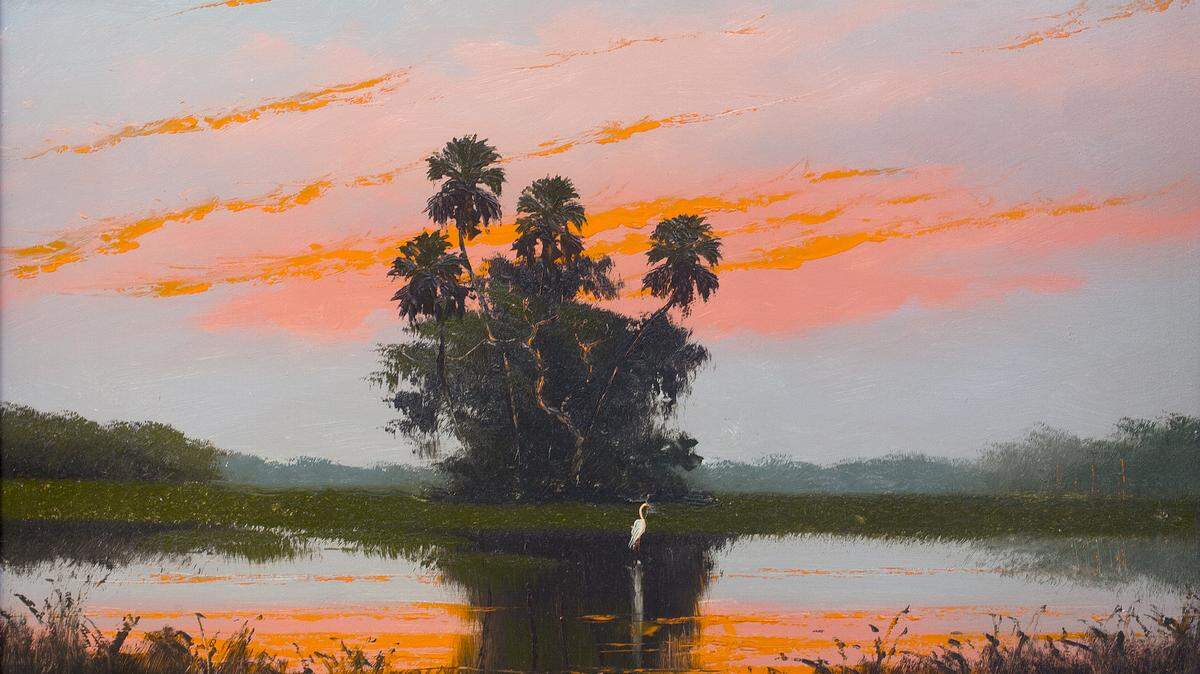 A selection of works by painters known as the Florida Highwaymen, including this oil on graphite by Harold Newton, is on display in September at Nina Johnson Gallery.