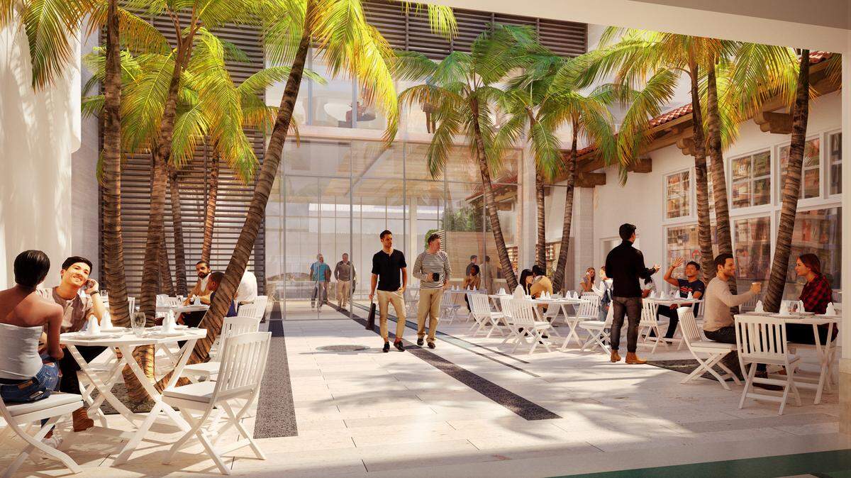 Miami architect Kobi Karp’s design for the proposed hotel at 927 Lincoln Road includes a pedestrian pathway that connects Lincoln Road with Lincoln Lane. Property owner Sam Herzberg hopes the hotel will be a “big asset to Lincoln Road.”