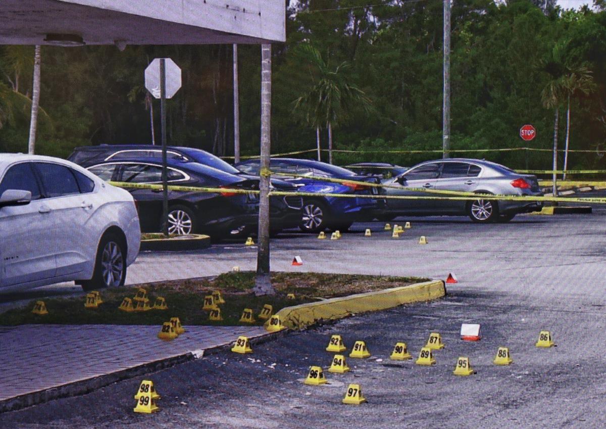 An image of the scene outside the El Mula Banquet Hall showing the 99 shell casings littered around the parking lot. These four arrests come three years after the tragic El Mula Banquet Hall shooting on Memorial Day 2021, which resulted in three fatalities and 20 injuries.
