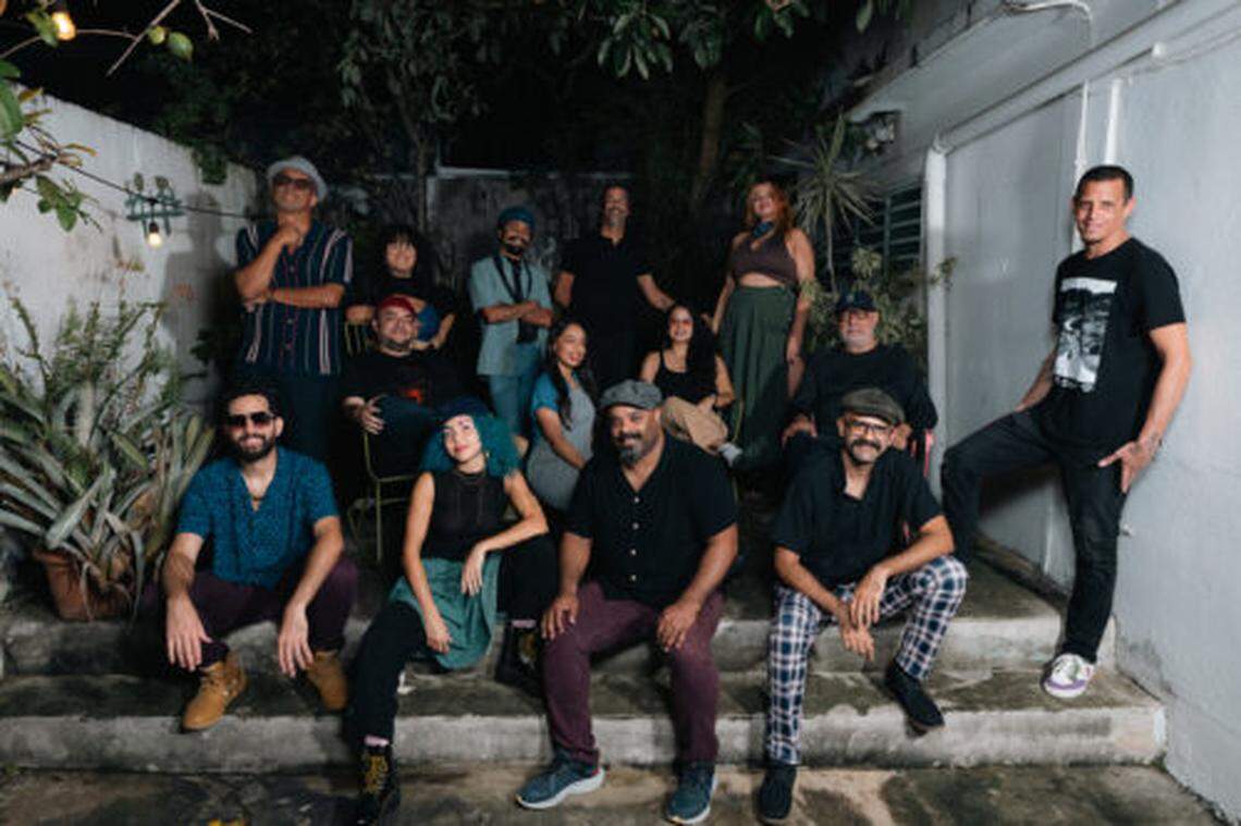 Hector “Coco” Barez, center, and his Bomba big band El Laberinto del Coco (Coco’s Maze). He says he wondered “Why don’t people dare to make a whole Bomba album? So, we did.”