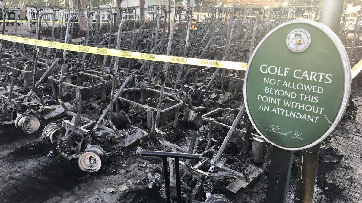 A few dozen golf carts were damaged in a fire at Melreese Country Club late Tuesday. Workers were assessing the damage and trying to determine the cause early Wednesday.