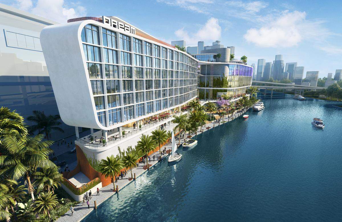 A rendering of Riverside Wharf, which includes a hotel, clubs, shopping and more.