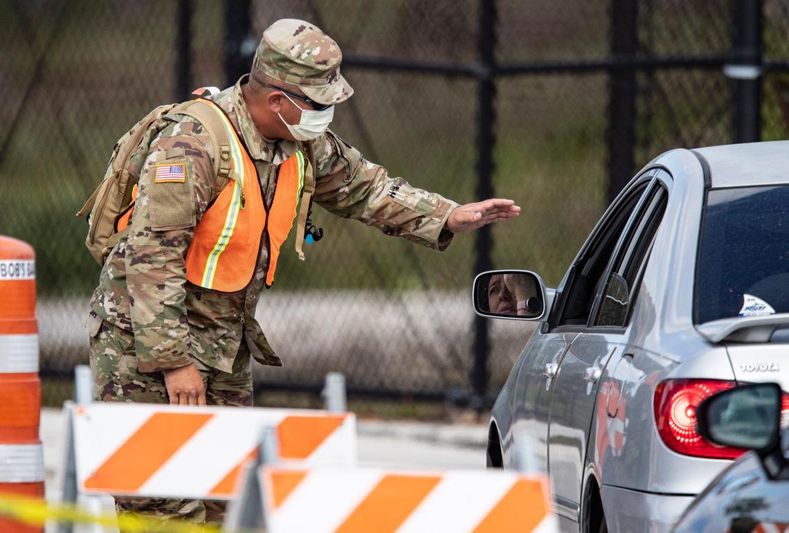 The Florida National Guard in partnership with Memorial Healthcare System opens coronavirus drive-thru testing site in Pembroke Pines on Friday, March 20, 2020.