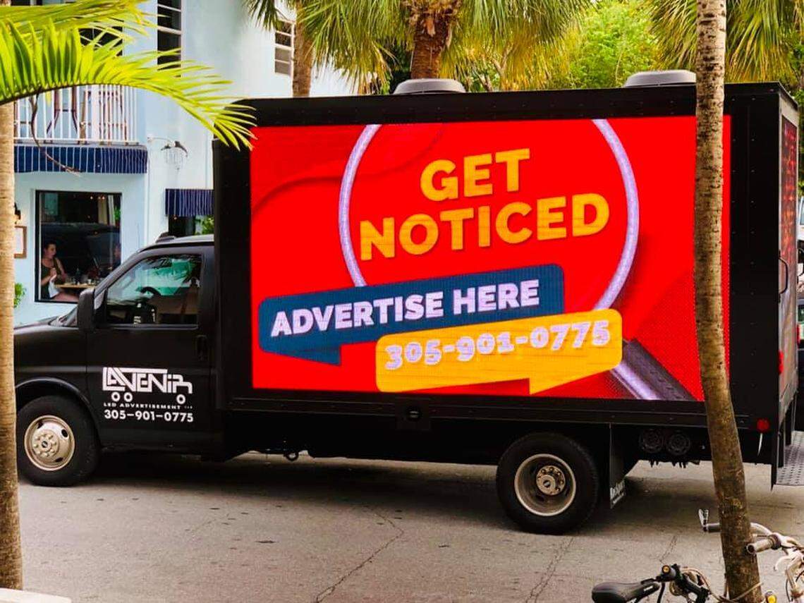 A mobile billboard truck makes its way around Key West on a recent day in 2019.