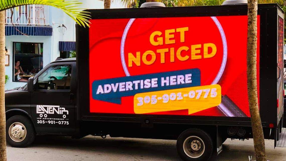 A mobile billboard truck makes its way around Key West on a recent day in 2019.
