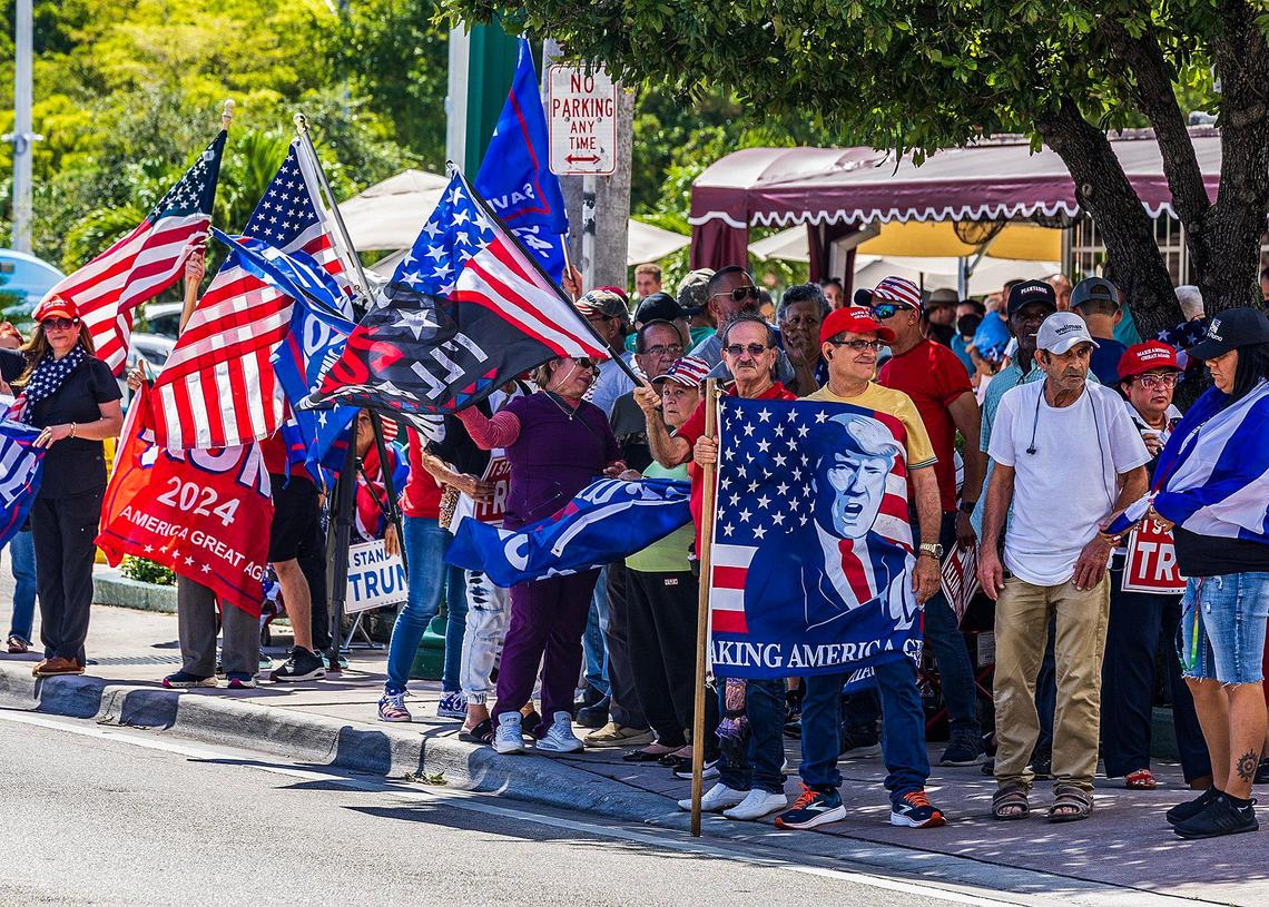 Cuban exiles gather at Versailles Restaurant in Little Havana in support of former President Donald Trump while appears to a Miami Federal Courthouse, on Tuesday, June 13, 2023.