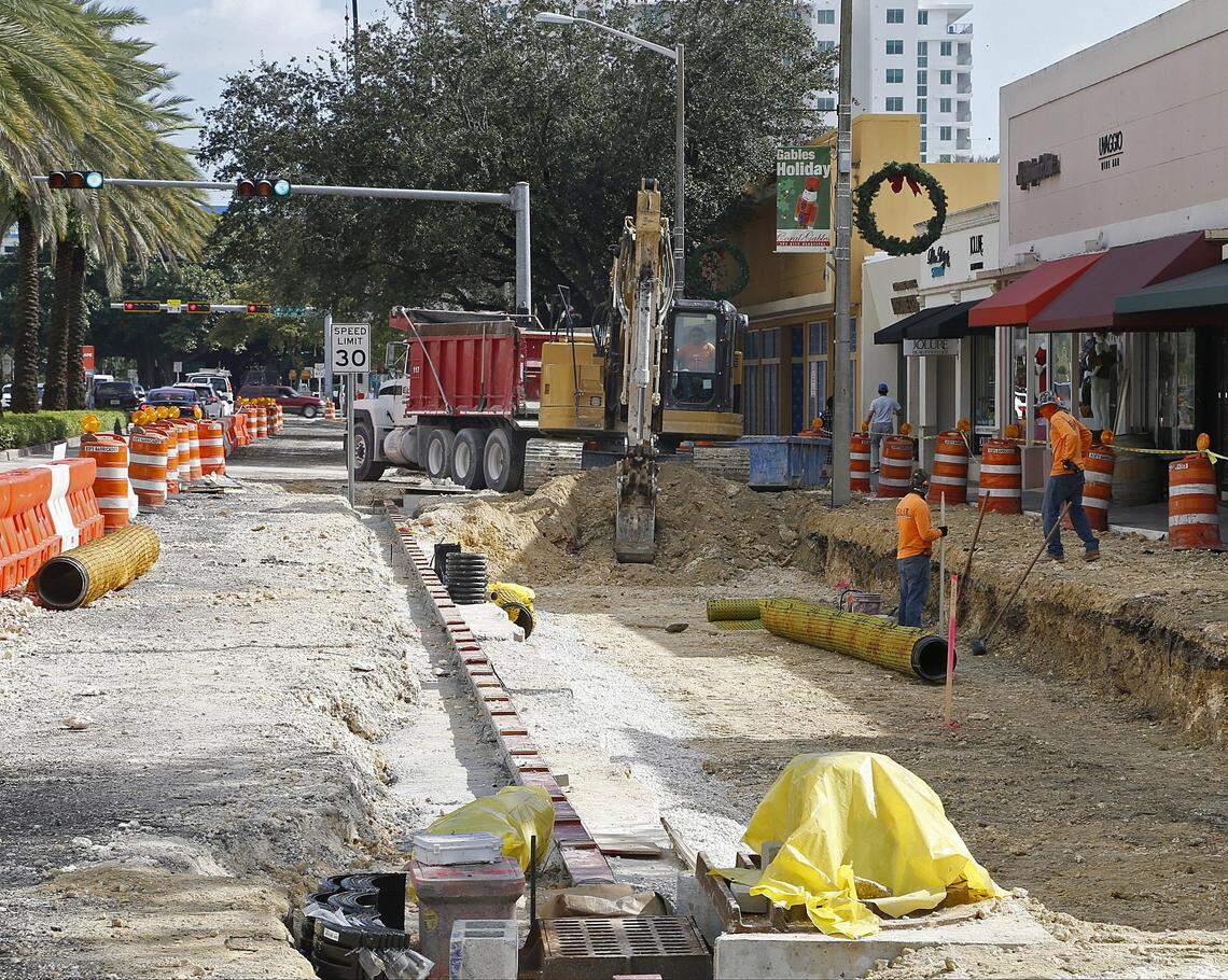 Work on the Miracle Mile streetscape project in Coral Gables in December of 2016.