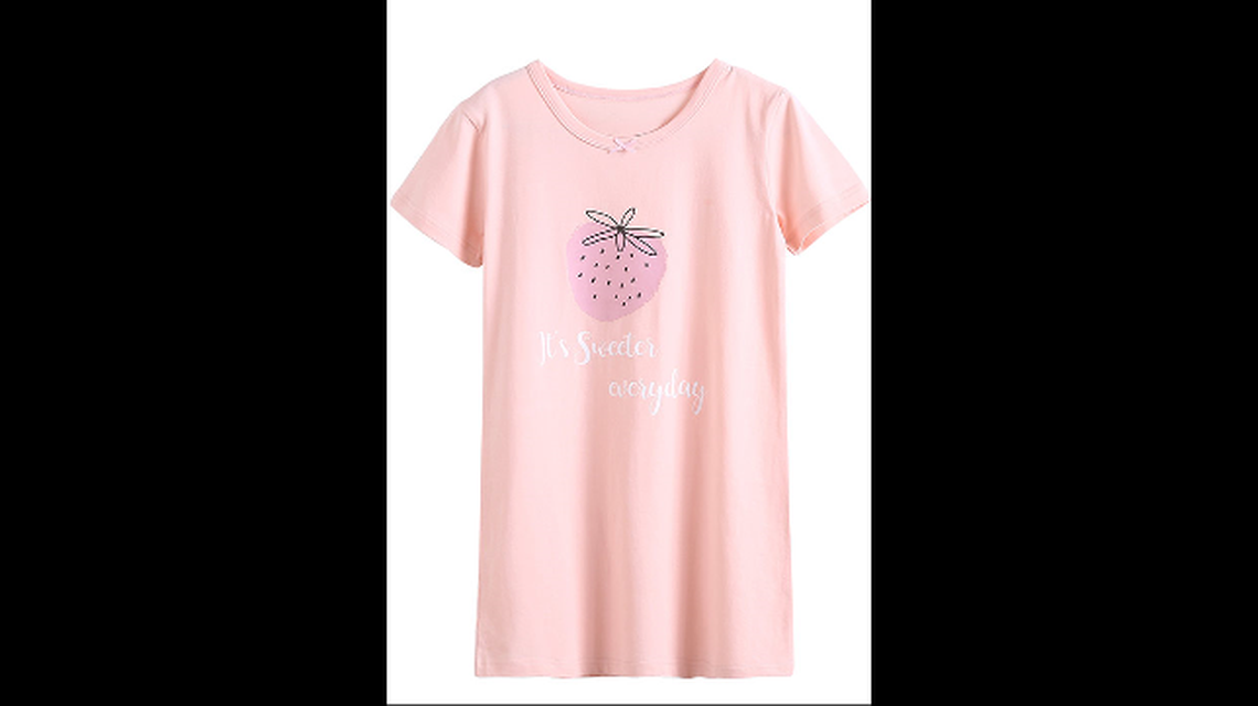 Recalled Booph short-sleeved pink nightgown with a strawberry