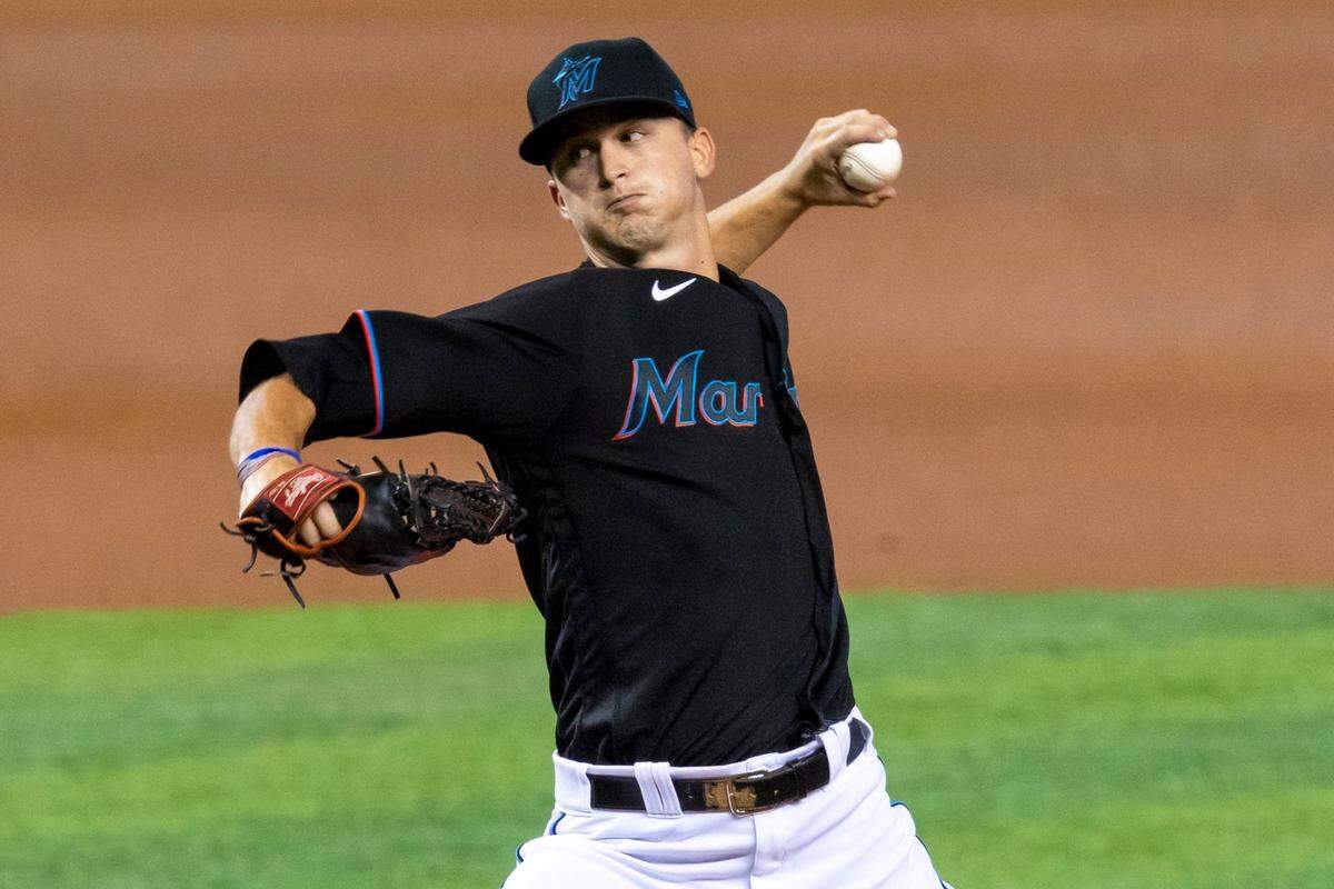 Miami Marlins left-handed pitcher Braxton Garrett (94) throws a pitch during the first inning of the second game of a double header against the Philadelphia Phillies at Marlins Park in Miami, Florida on Sunday, September 13, 2020.