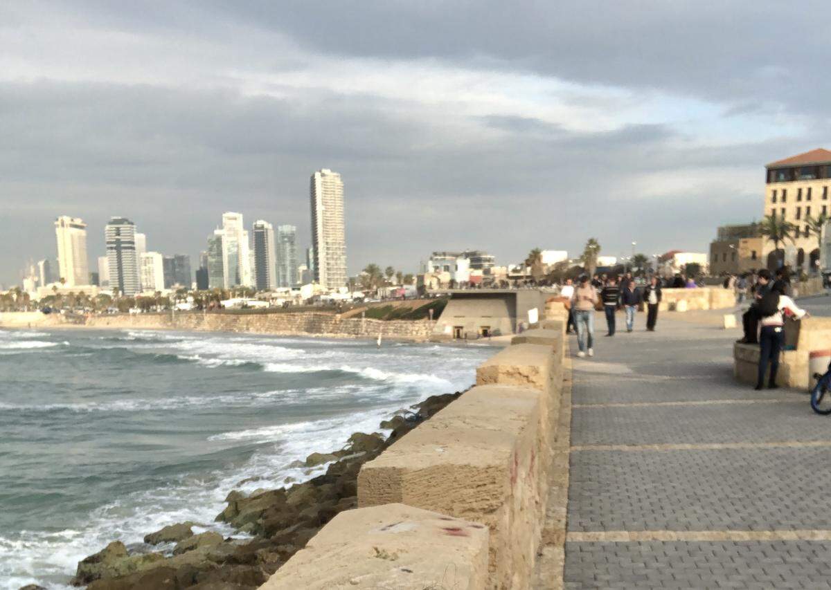Tel Aviv’s oceanfront promenade runs along the Mediterranean Sea for miles, starting on the north at a beach near the Tel Aviv Port and running south all the way to the old Jaffa.