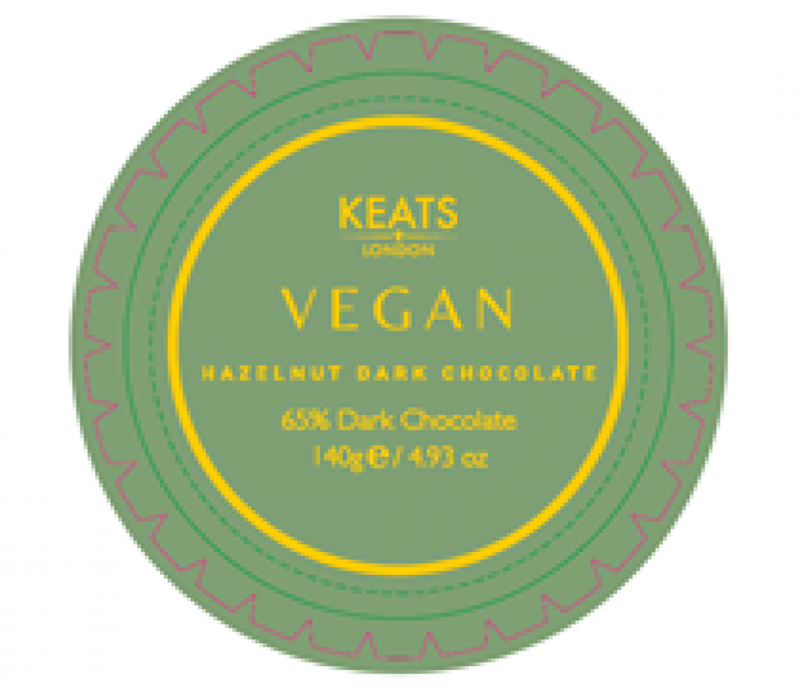 The top of Keats London Vegan Hazelnut Dark Chocolates