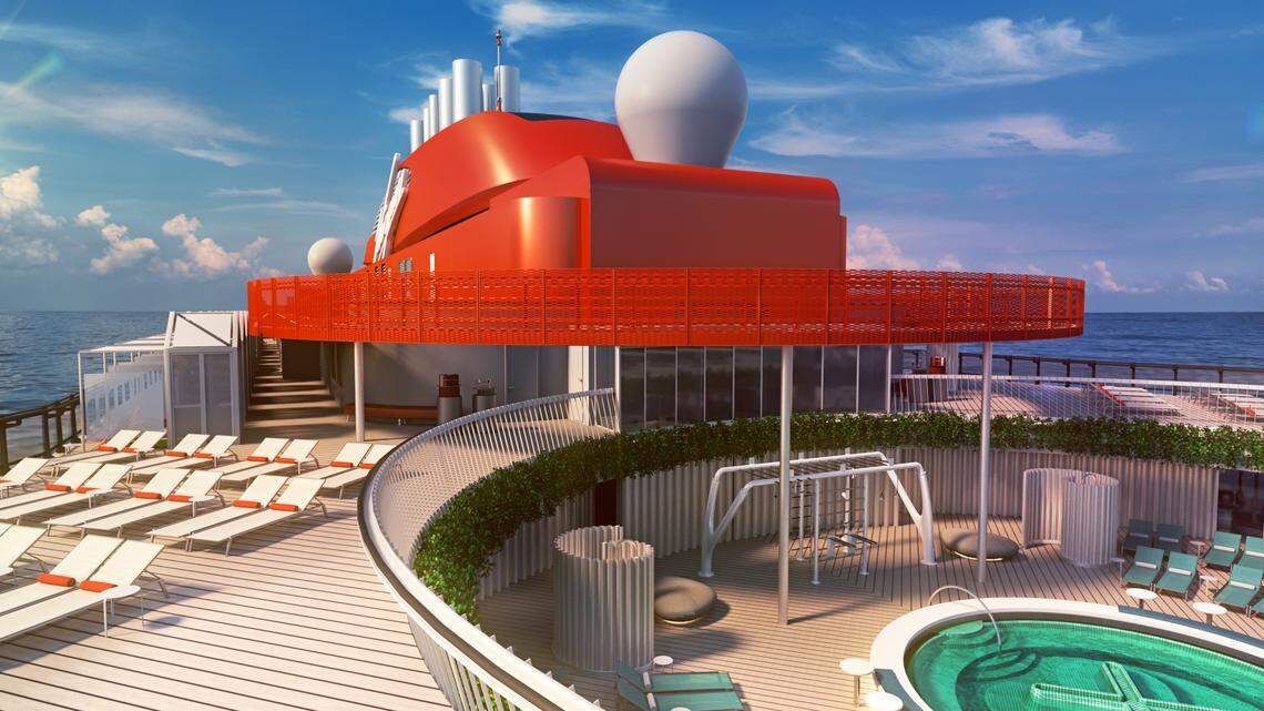 Rendering of Virgin’s “well-being pool” on its upcoming Scarlet Lady ship, sailing from PortMiami in 2020.