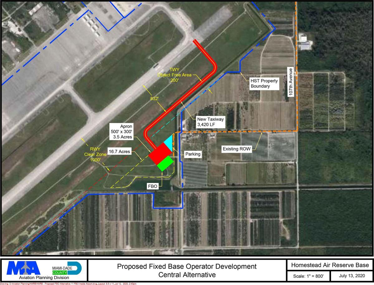 The preferred alternative for the fixed base operator at Homestead Air Reserve Base includes a taxiway that would be built over jurisdictional wetlands, Miami-Dade records show.