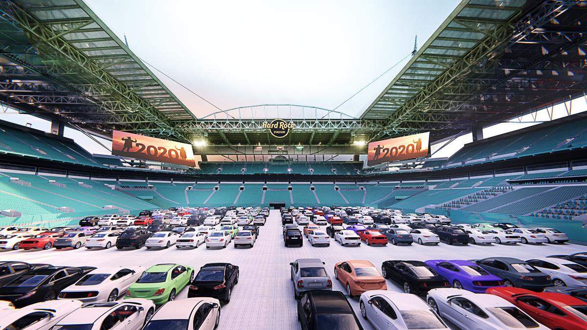 A rendering of the drive-in theater at Hard Rock Stadium.