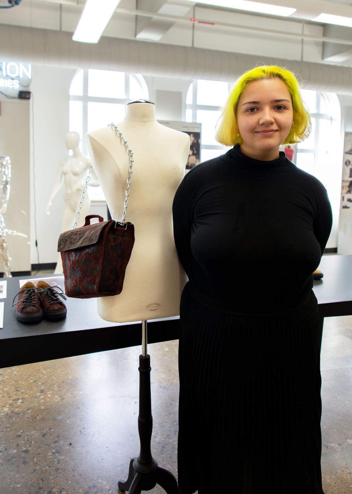 Christine Chade of DASH won the College for Creative Studies’ Fashion Accessories Design Challenge for her work in designing a purse and shoes.