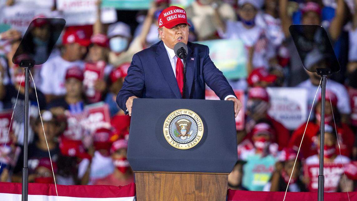 President Donald J. Trump speaks during his ‘Make America Great Again Victory Rally’, at Signature Flight Support OPF - Opa-Locka Executive Airport in Opa-locka, Florida, on Sunday, November 1, 2020.