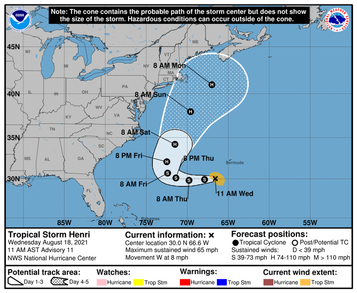 Tropical Storm Henri is expected to become a hurricane on Friday.