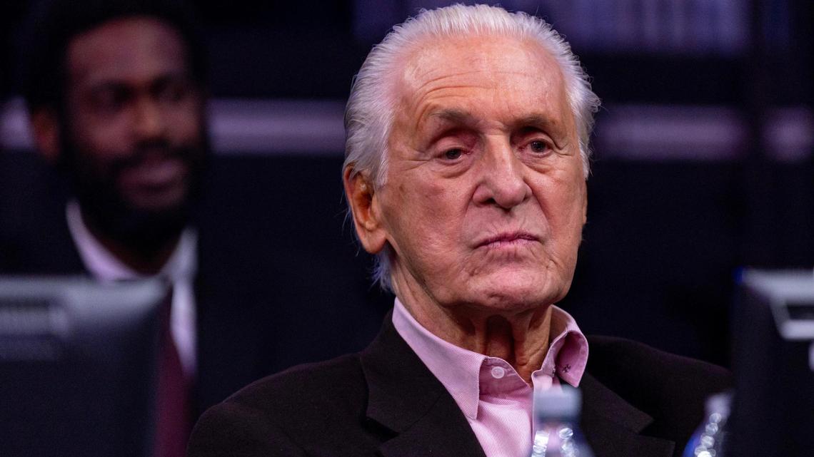 Miami Heat President Pat Riley watches his team during the first half of an NBA preseason game at Kaseya Center on October 16, 2024, in Miami.