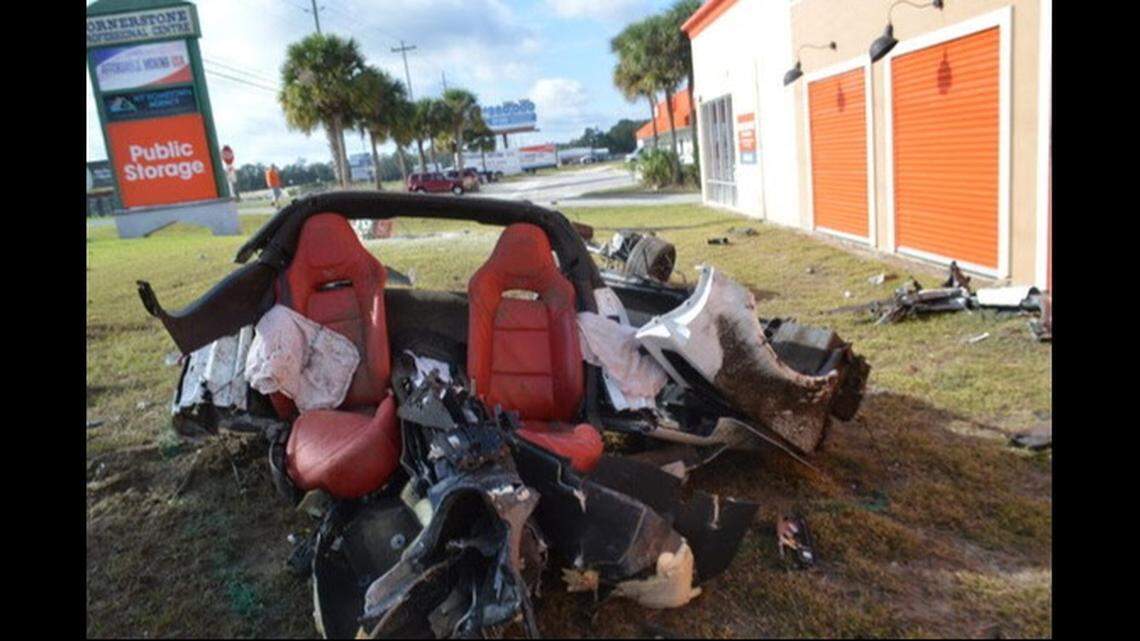 The driver was ejected from the Corvette during the crash that left only the front seats intact, the Florida Highway Patrol said.