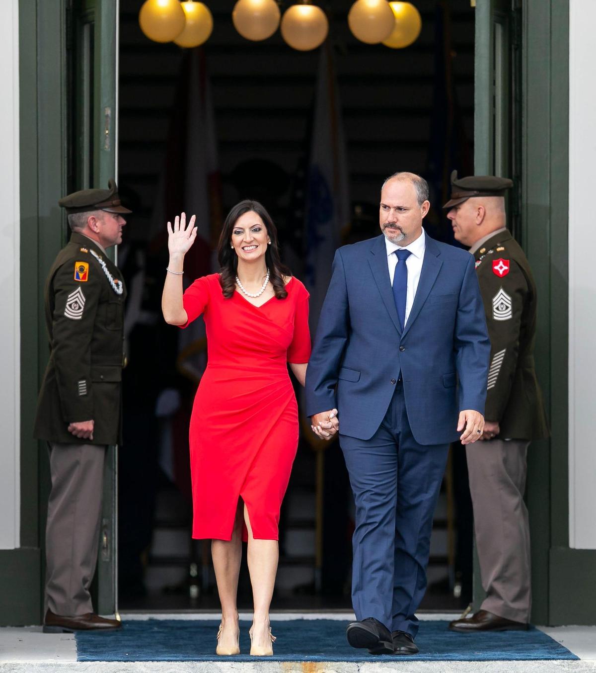 Lt. Gov. Jeanette Nuñez, with her husband, Adrian Nuñez, waves to the crowd during the inauguration ceremony at the historic Florida Capitol in Tallahassee on Tuesday, Jan. 3, 2023.