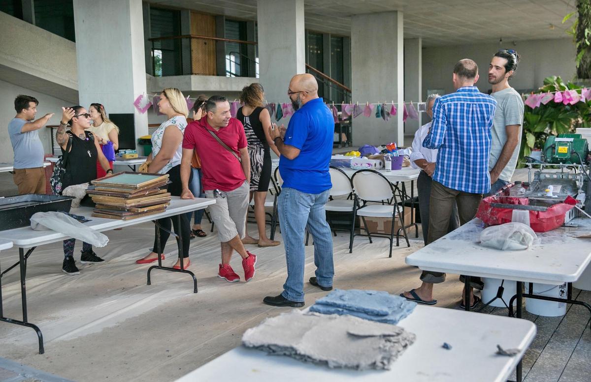 A Peace Paper Project workshop class at PAMM inviting Veterans to use traditional papermaking techniques from military uniforms on Thursday, August 2, 2018