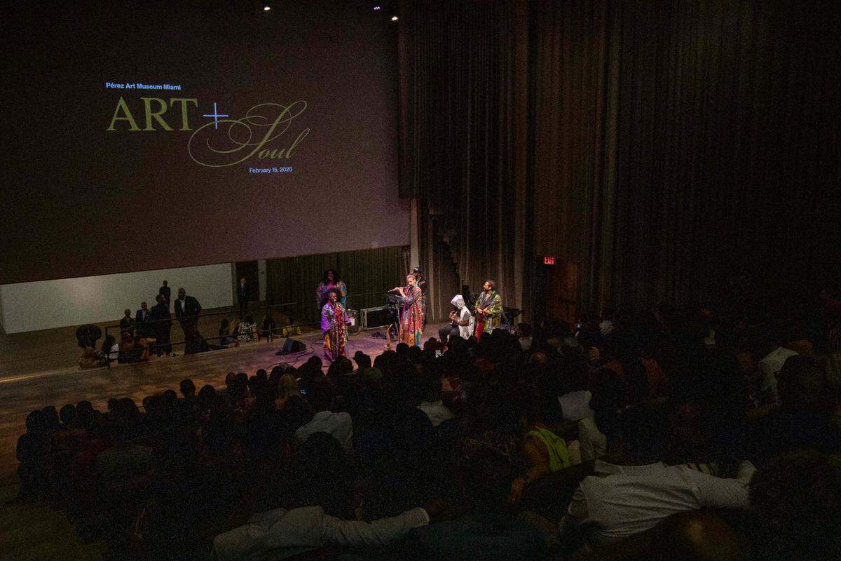 Tank and the Bangas perform live before the COVID-19 pandemic at the Pérez Art Museum Miami’s Art + Soul fundraiser in February 2020.