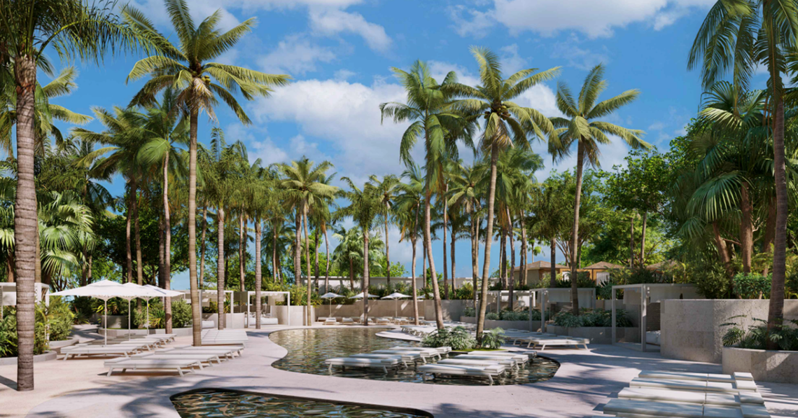 A rendering of the pool area at Pier Park, the proposed project at the site of Nikki Beach.