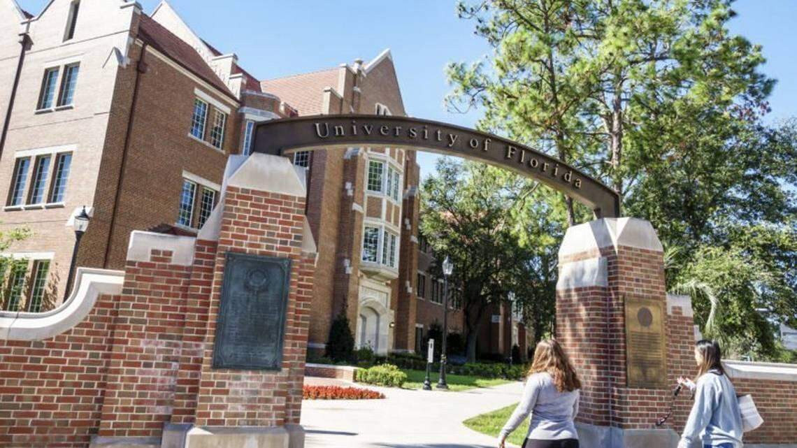 The University of Florida campus entrance facing the Warrington College of Business in Gainesville, Florida.
