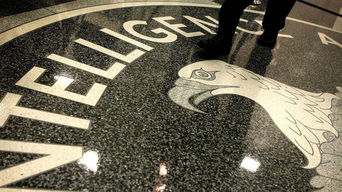Logo on the floor of the Central Intelligence Agency in the lobby of the Original Headquarters Building in McLean, Virginia.