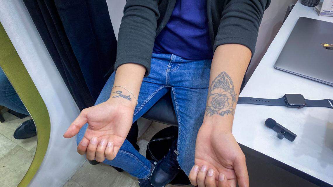 Luis Abreu, 20, has tattoos of 11 different symbols on his chest and forearms.