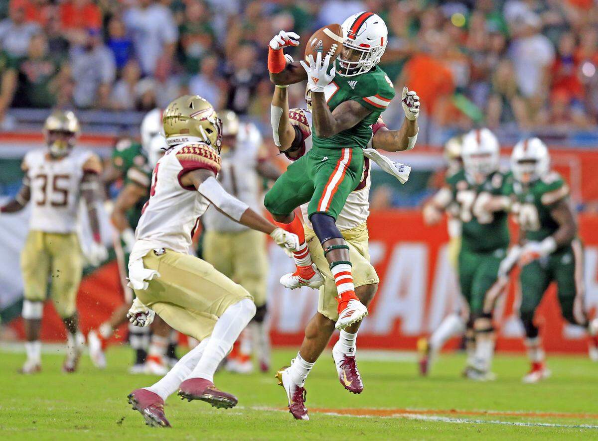 Miami Hurricanes wide receiver Jeff Thomas, shown against Florida State this season, is widely considered the Canes’ most gifted player on offense.