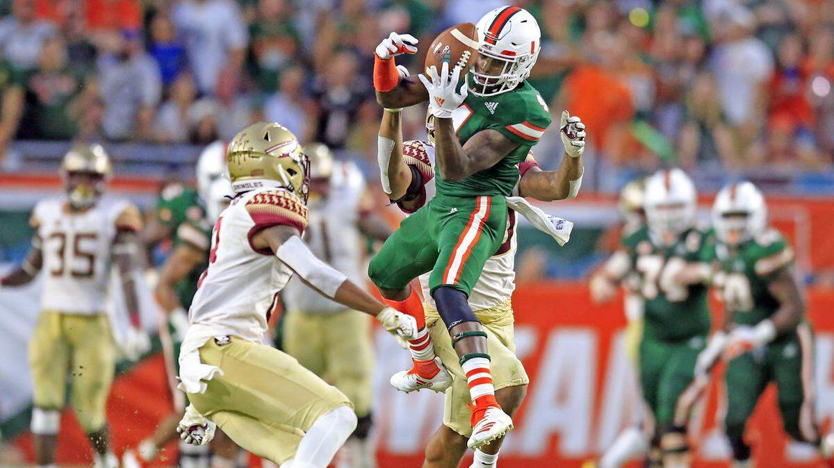 Miami Hurricanes wide receiver Jeff Thomas, shown against Florida State this season, is widely considered the Canes’ most gifted player on offense.
