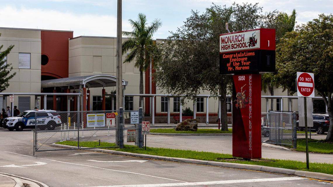 Exterior shot of Monarch High School in Coconut Creek, Florida, on Tuesday, November 28, 2023.